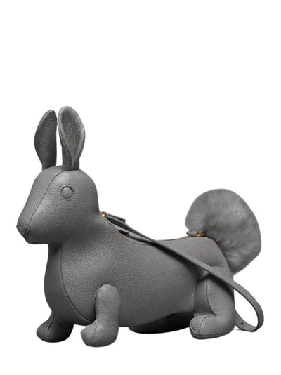 Pebble Grain Rabbit Baguette Bag (Light Grey)