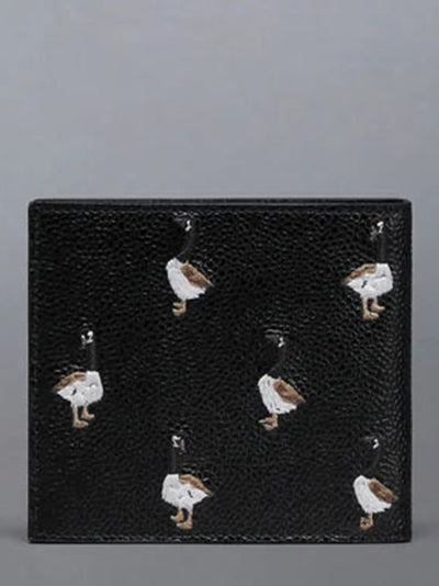 Pebble Grain Goose Embroidery Bilfold Black