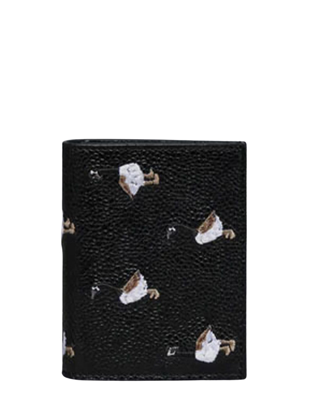 Pebble Grain Goose Embroidery Double Card Holder Black