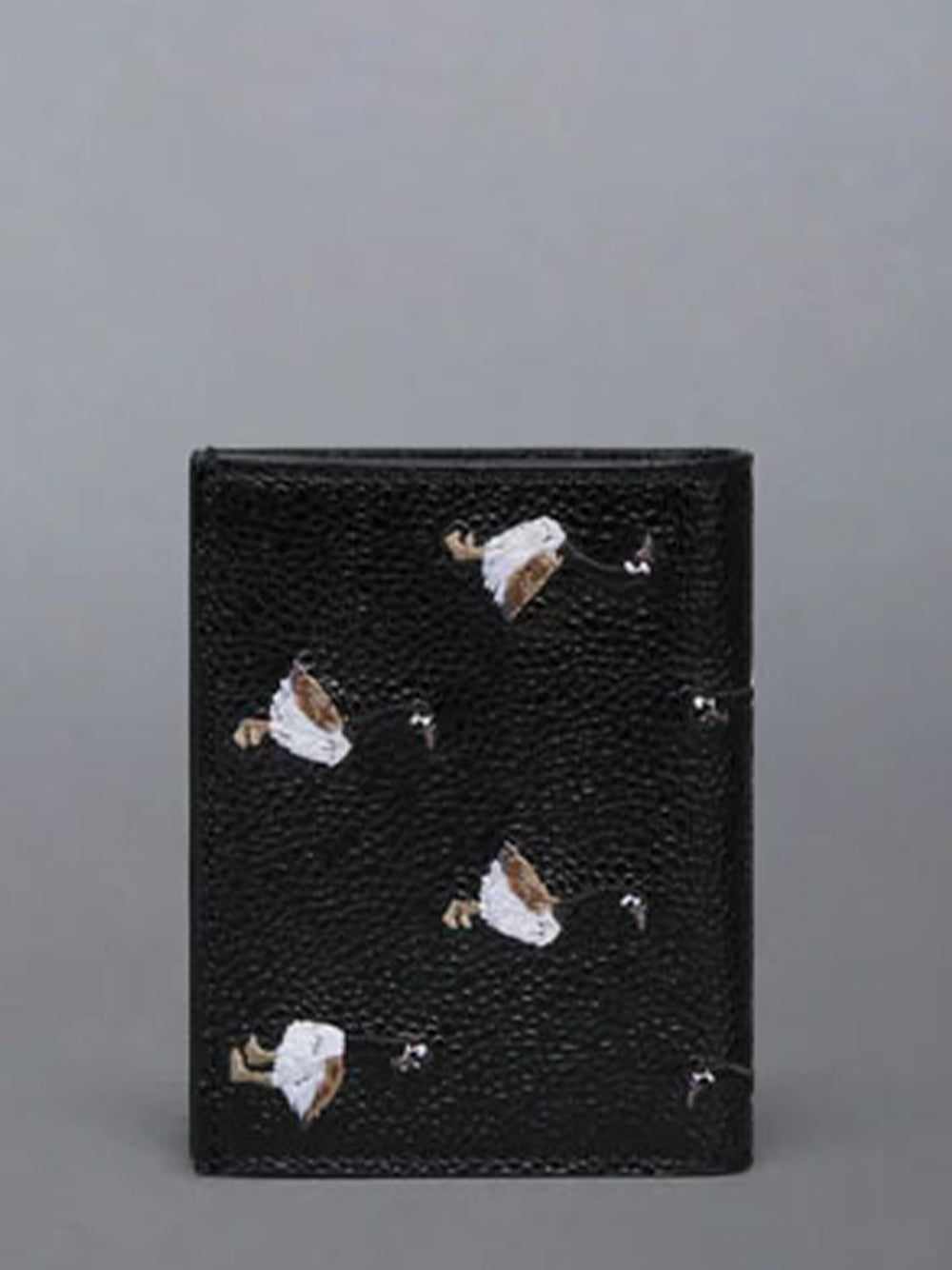 Pebble Grain Goose Embroidery Double Card Holder Black