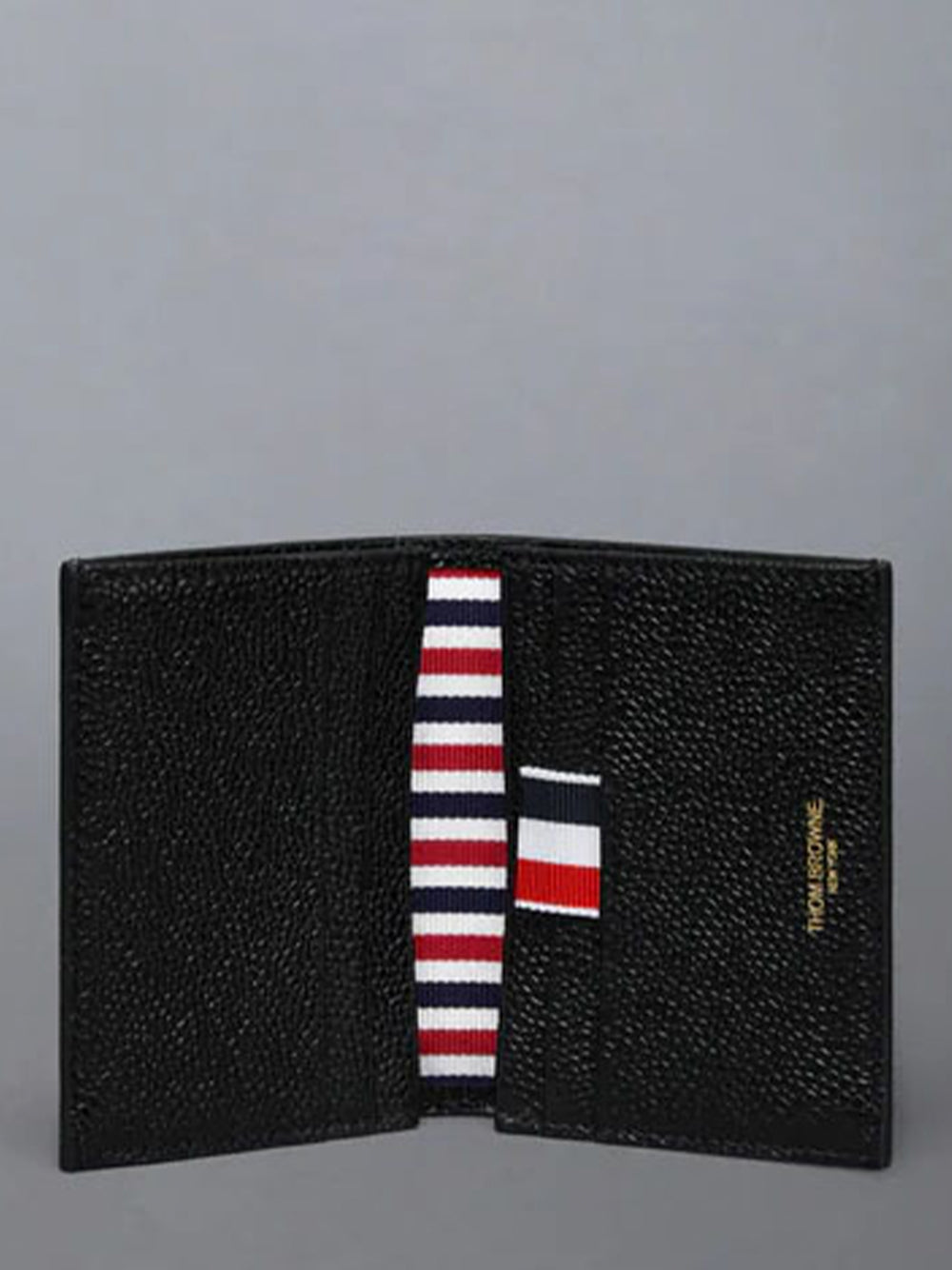 Pebble Grain Goose Embroidery Double Card Holder Black