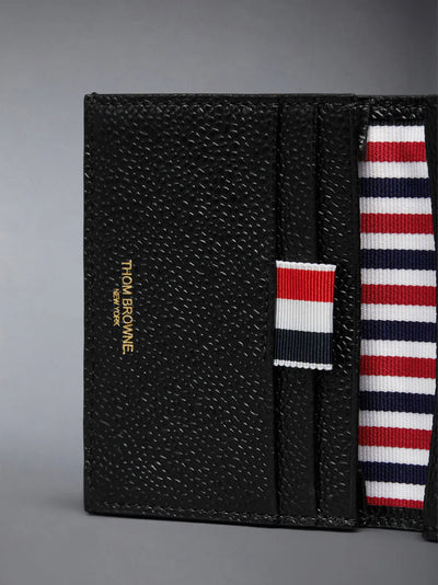 Pebble Grain Goose Embroidery Double Card Holder Black