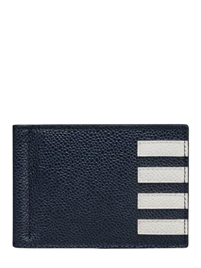 Pebble Grain 4-Bar Money Clip Wallet Navy