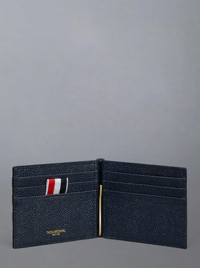 Pebble Grain 4-Bar Money Clip Wallet Navy