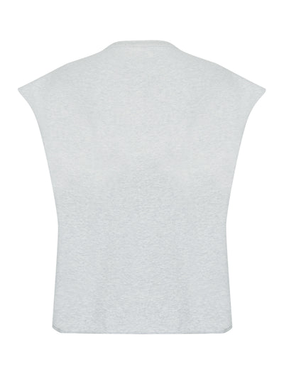 Unisex Distressed Logo Oversized Cotton Muscle Tee (Light Heather Grey)