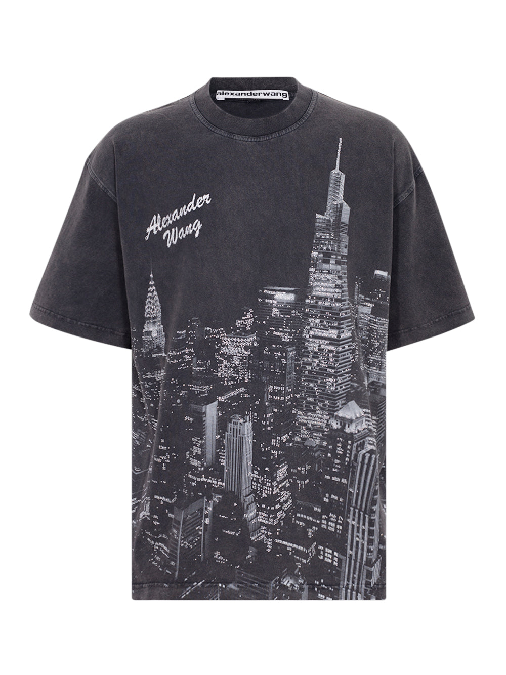 Short Sleeve T-Shirt W/ Allover Hotfix Graphic Washed Black