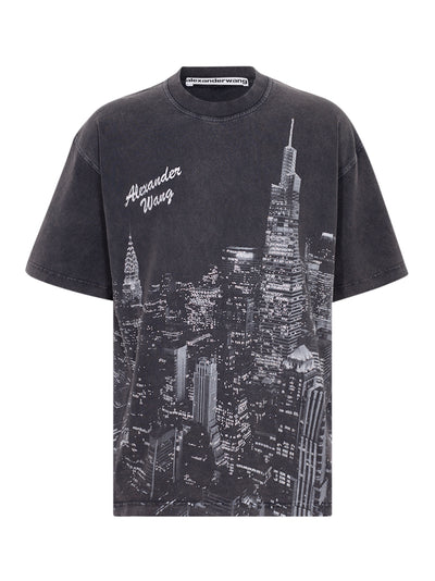 Short Sleeve T-Shirt W/ Allover Hotfix Graphic Washed Black