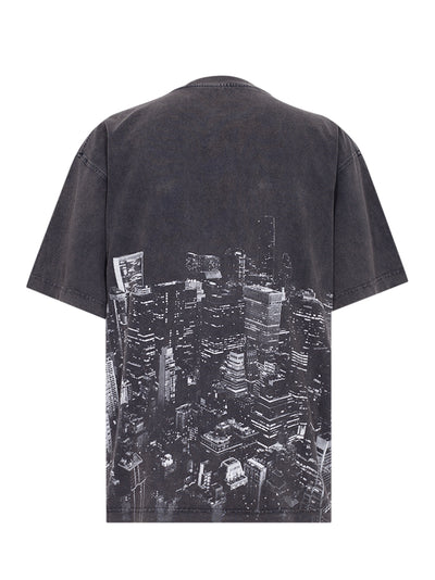 Short Sleeve T-Shirt W/ Allover Hotfix Graphic Washed Black