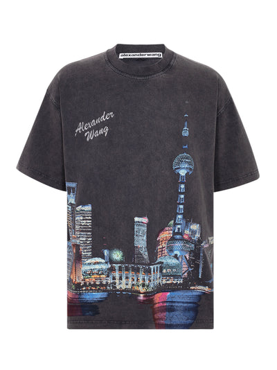 Short Sleeve T-Shirt W/ Allover Hotfix Graphic Washed Black