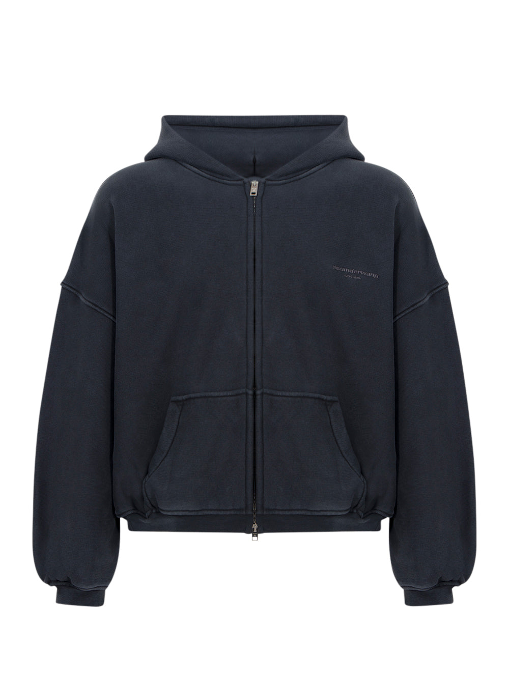 Zip Up Hoodie W/ Graphic Lo Washed Black
