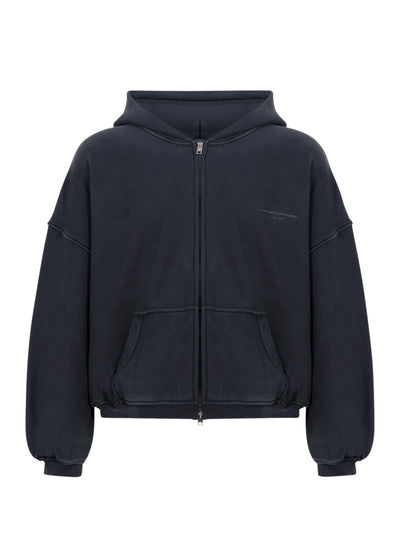 Zip Up Hoodie W/ Graphic Lo Washed Black