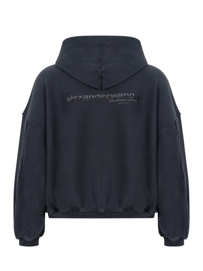 Zip Up Hoodie W/ Graphic Lo Washed Black