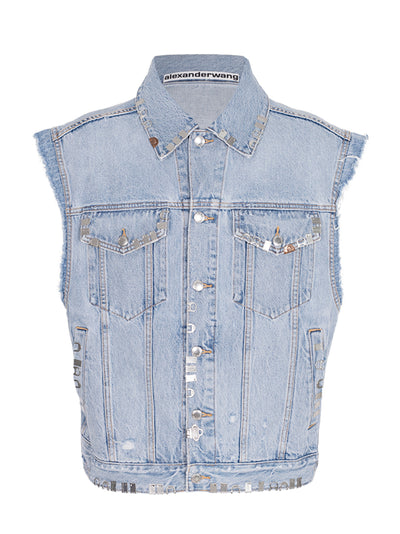 Distressed Oversized Vest With Hardware Light Powder Blue