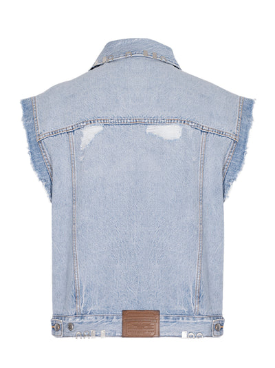 Distressed Oversized Vest With Hardware Light Powder Blue