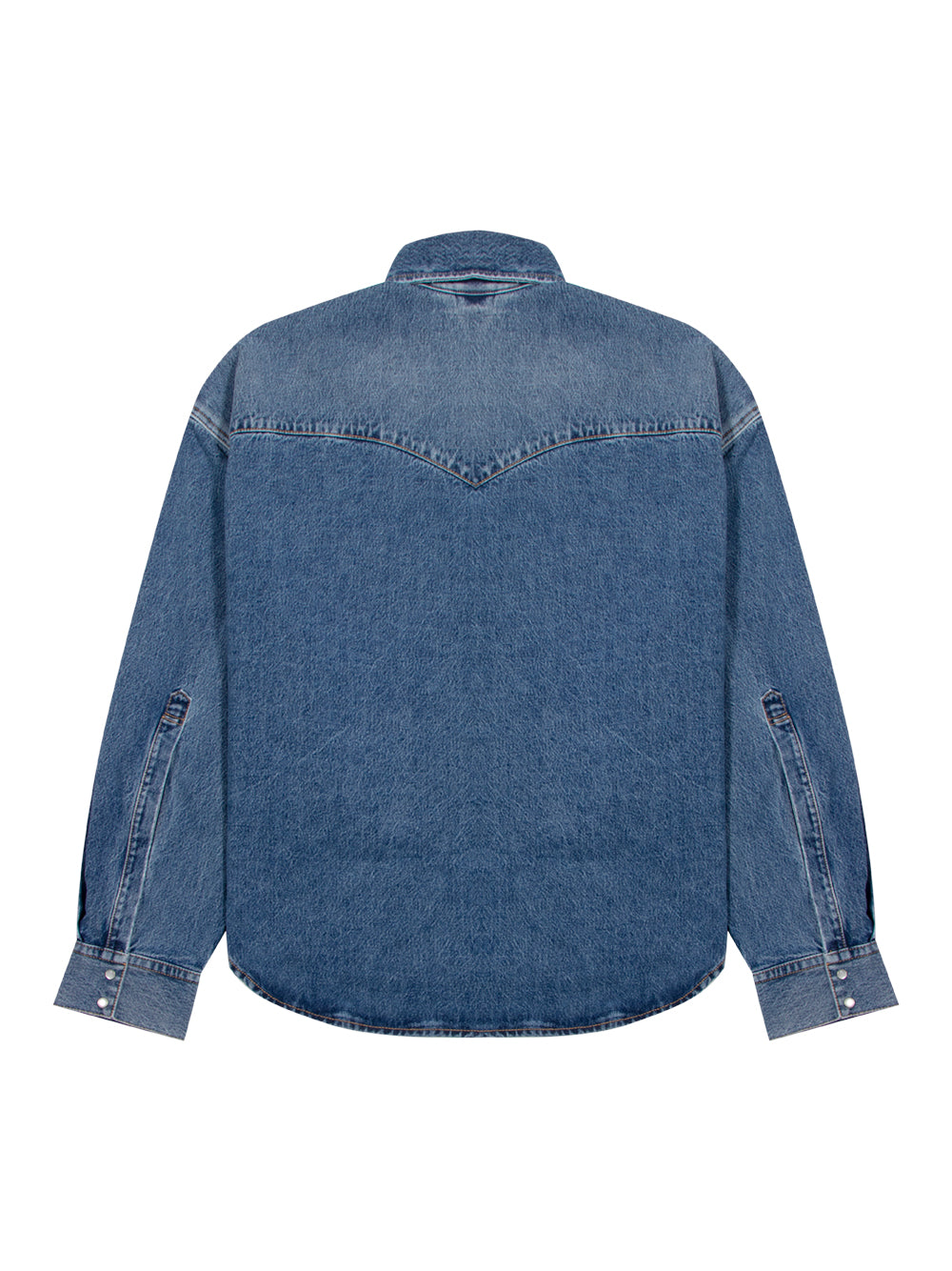 Boxy Cropped Denim Shirt (Mid Blue)