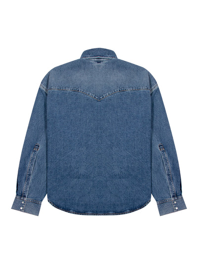 Boxy Cropped Denim Shirt (Mid Blue)