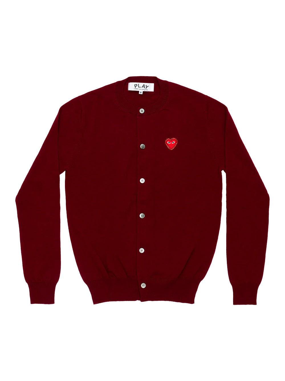 Unisex Rhinestone Heart Round-Neck Cardigan (Burgundy)