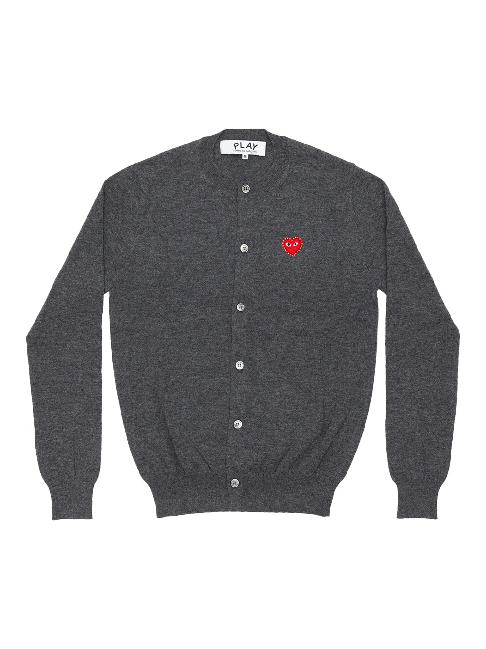 Unisex Rhinestone Heart Round-Neck Cardigan (Medium Gray)