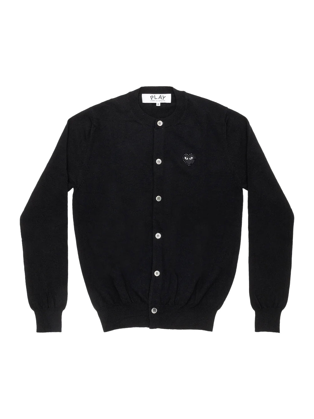 Unisex Rhinestone Round Neck Cardigan with Black Emblem (Black)