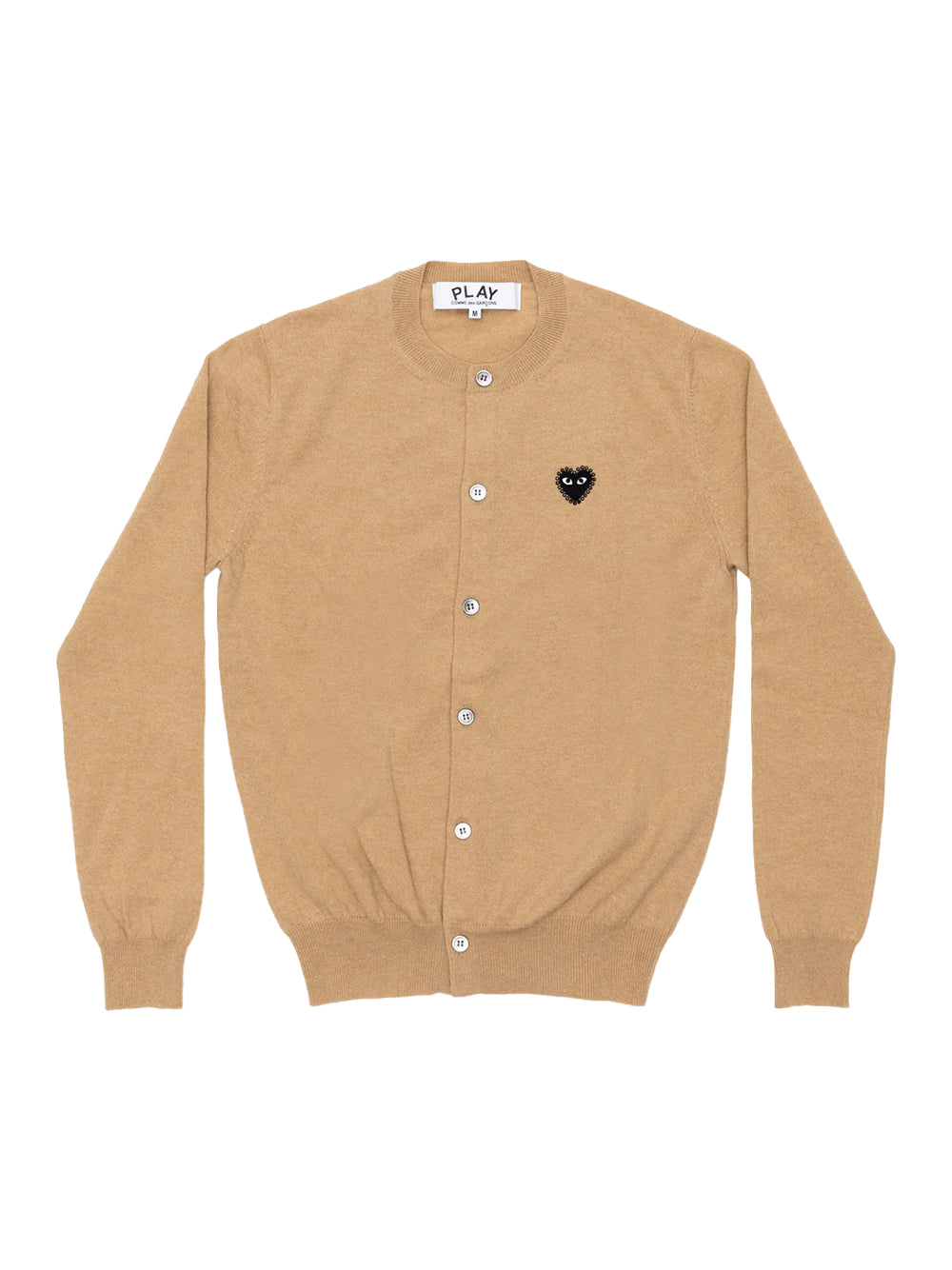 Unisex Rhinestone Round Neck Cardigan with Black Emblem (Camel)