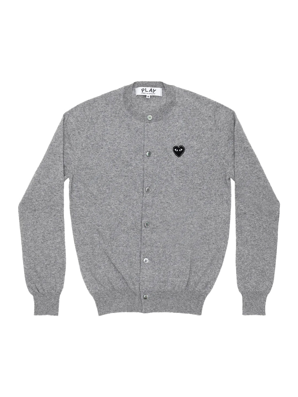 Unisex Rhinestone Round Neck Cardigan with Black Emblem (Light Grey)