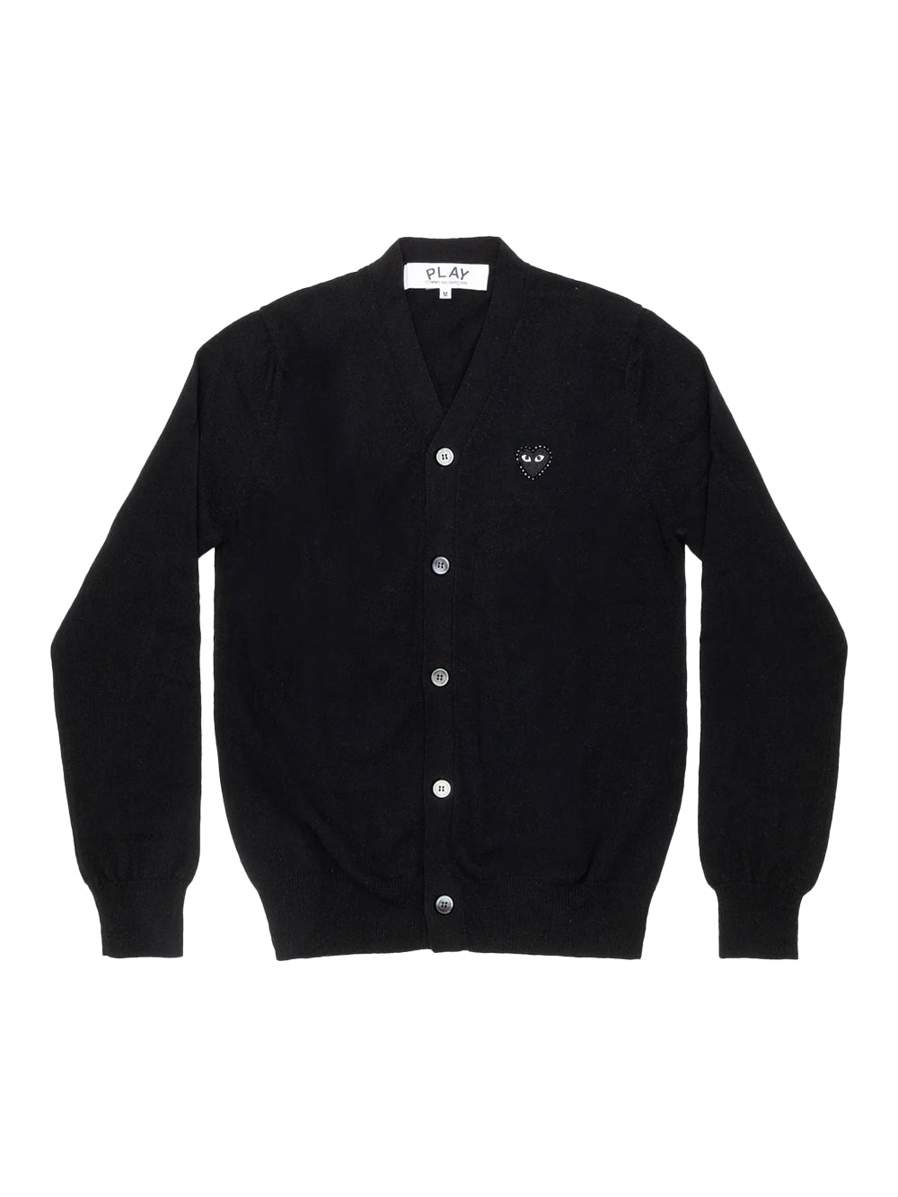Unisex Rhinestone V-Neck Cardigan with Black Emblem (Black)