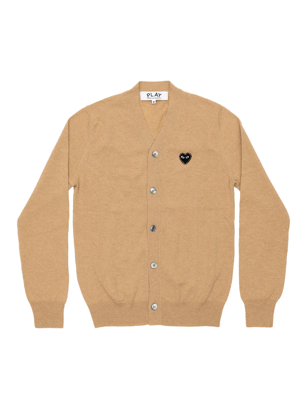 Unisex Rhinestone V-Neck Cardigan with Black Emblem (Camel)