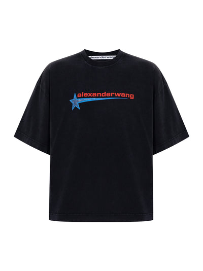 Unisex Washed Black Star Graphic Tee (Black)