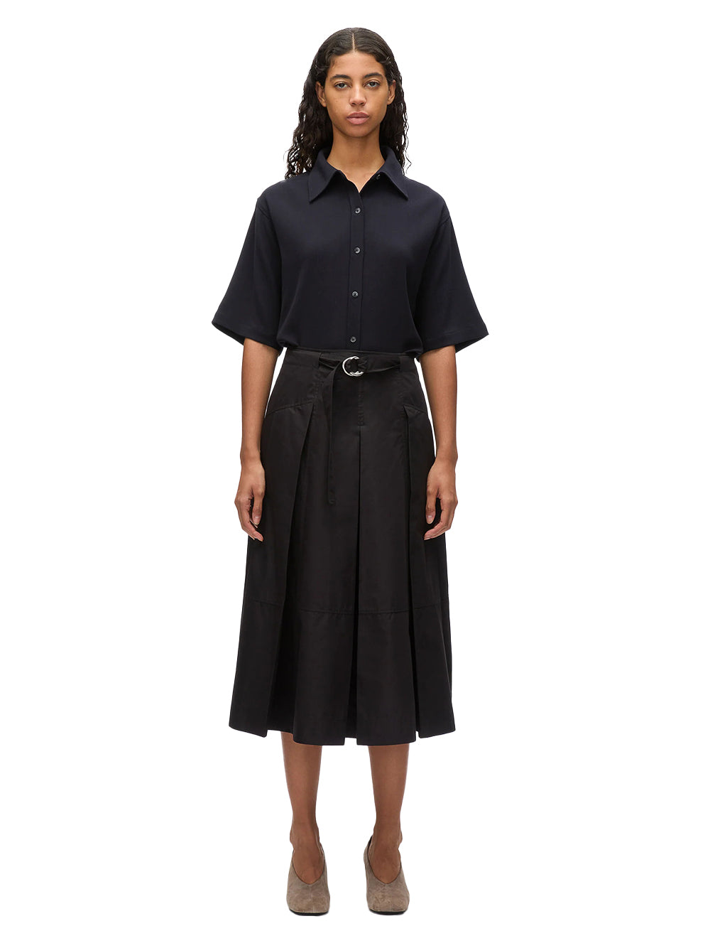 Utility Pleated Skirt With Belt (Black)