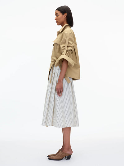 Utility Shirt Dress with Pleated Wrap Skirt (Khaki)