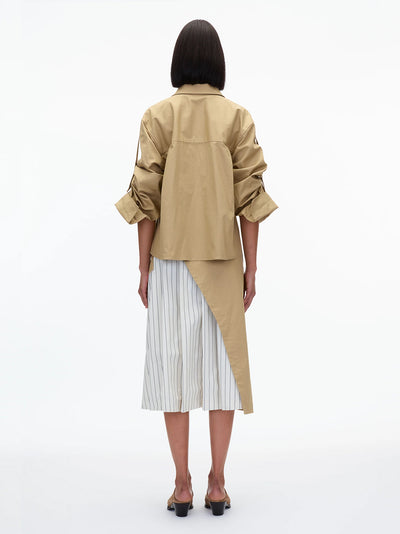 Utility Shirt Dress with Pleated Wrap Skirt (Khaki)