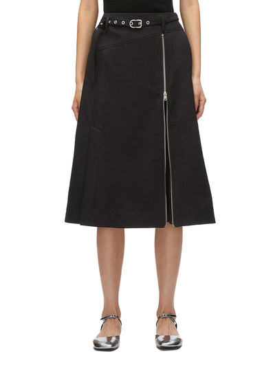 Utility Skirt with Zip Chiffon Godet (Black)