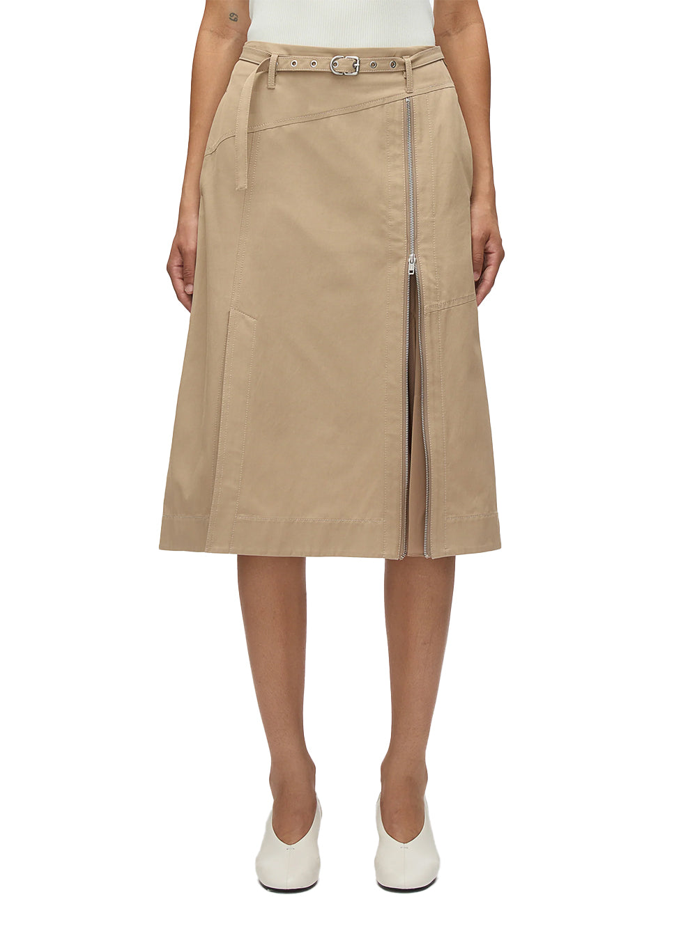 Utility Skirt with Zip Chiffon Godet (Khaki)