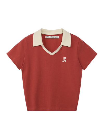 V-Neck Collar Top (Brick Red)