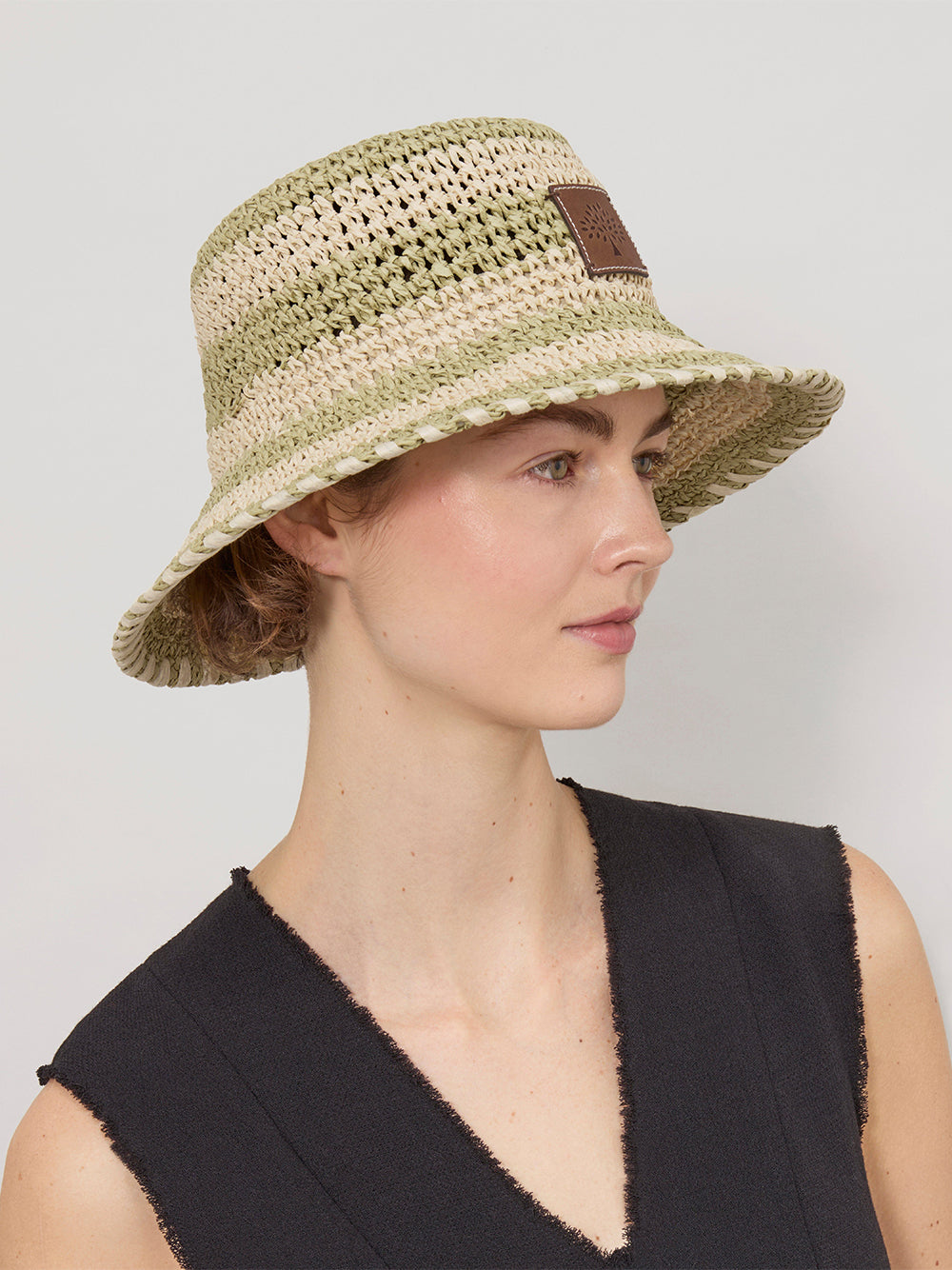 Horizontal Striped Bucket Hat (Linen Green)
