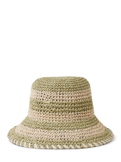 Horizontal Striped Bucket Hat (Linen Green)
