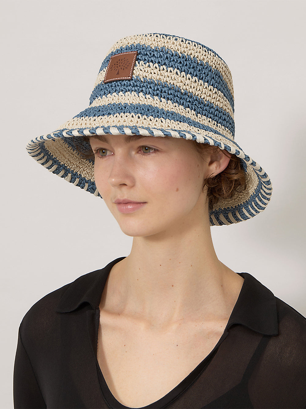Horizontal Striped Bucket Hat (Brighton Blue)