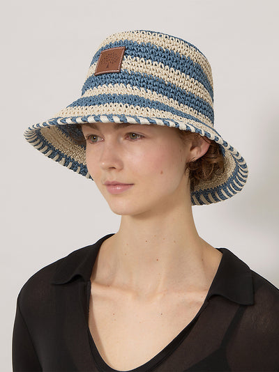Horizontal Striped Bucket Hat (Brighton Blue)