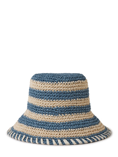 Horizontal Striped Bucket Hat (Brighton Blue)