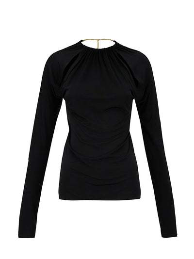 Long Sleeve Split Detail Top (Black)