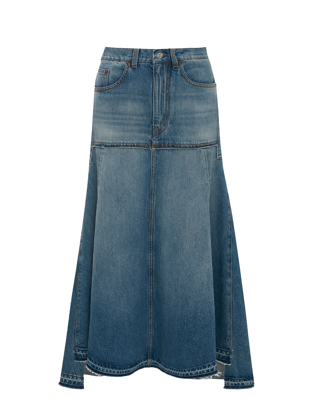VICTORIA-BECKHAM-Patched-Denim-Skirt-Vintage-Wash