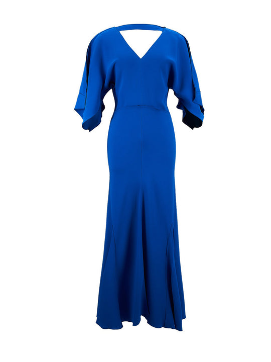 V-nack Bias Godet Dress (Bright Blue)