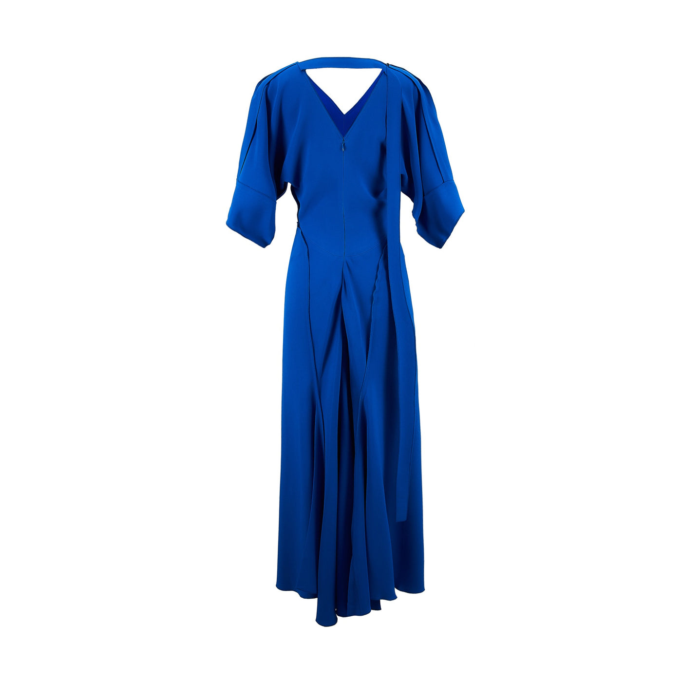 V-nack Bias Godet Dress (Bright Blue)