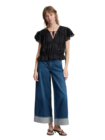 Valentina Tiered Flutter Sleeve Top (Black)