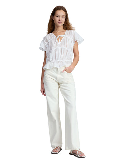 Valentina Tiered Flutter Sleeve Top (White)