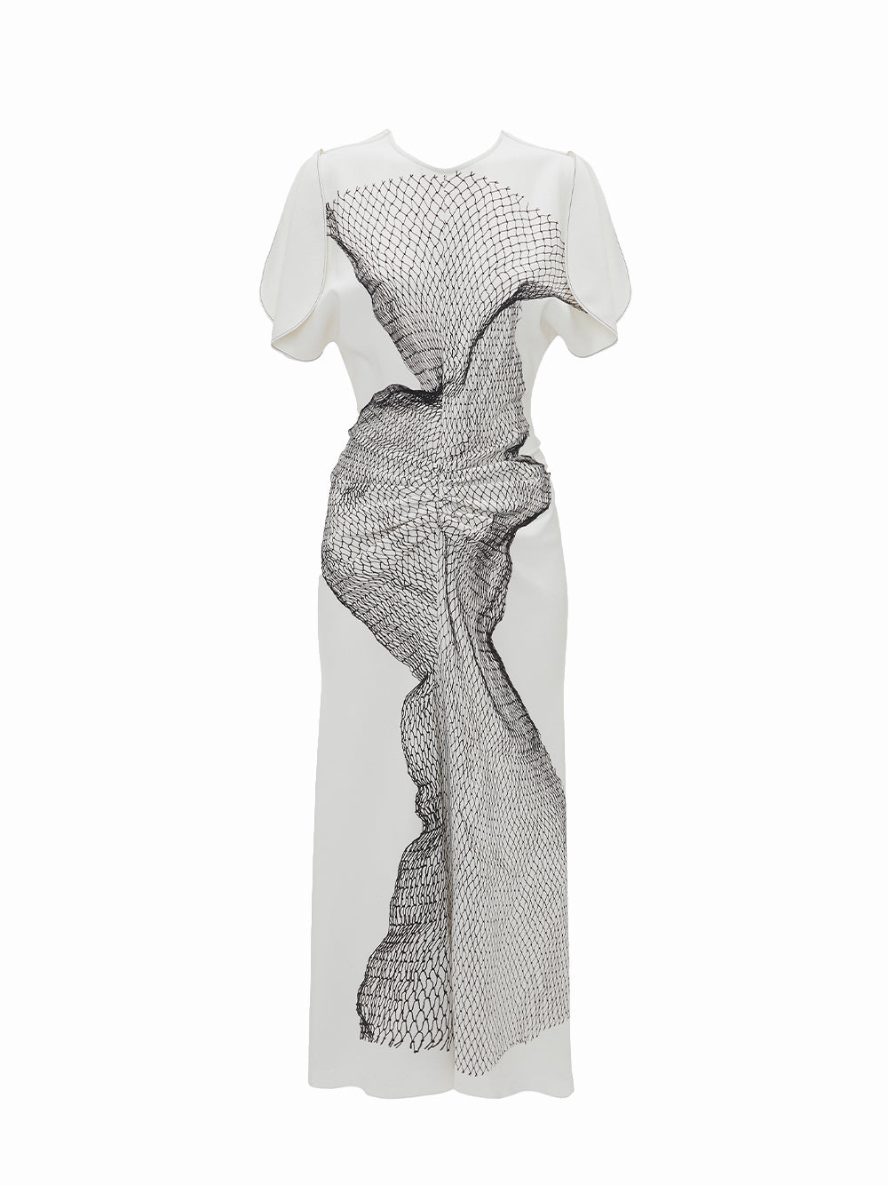 Gathered Waist Midi Dress Contorted Net (White/Black)