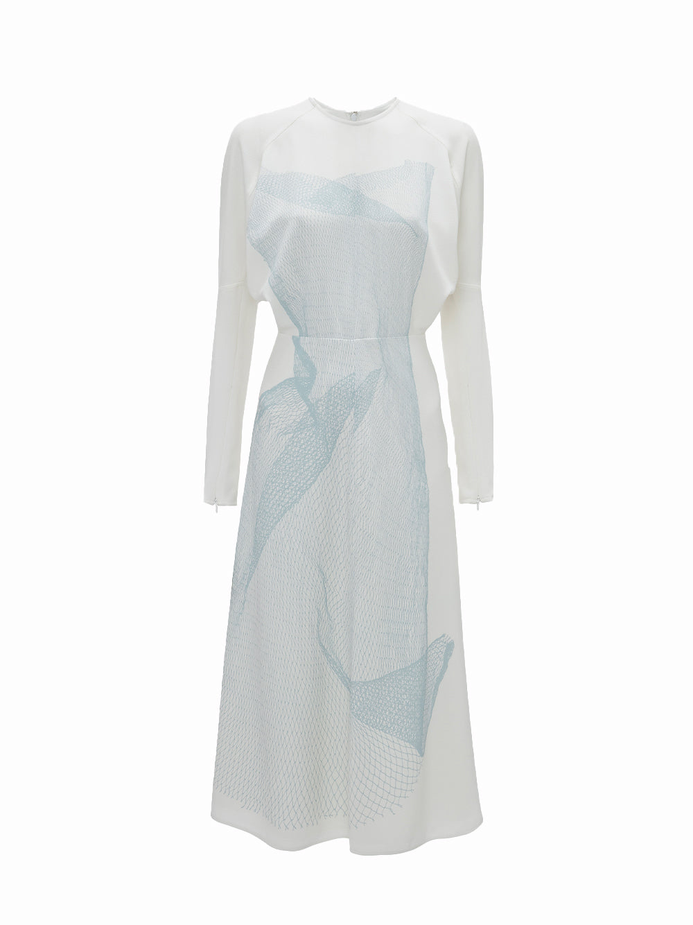 Long Sleeve Dolman Midi Dress Contorted Net (White/Blue)