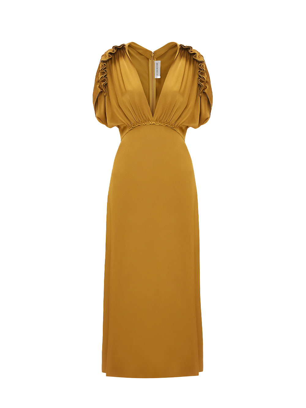 V-Neck Ruffle Midi Dress (Harvest Gold)