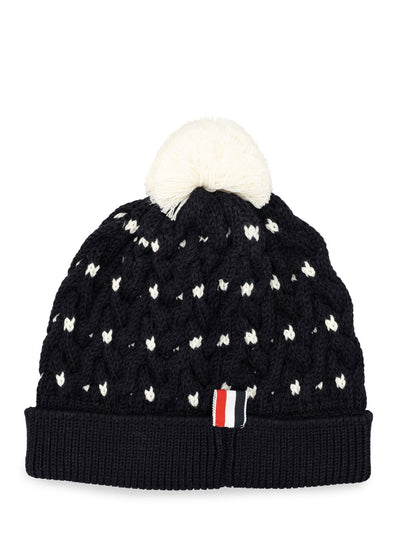 Virgin Wool Pompom Beanie (Navy)