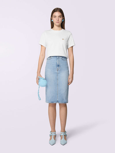 Heart Denim Midi Skirt (Light Blue)